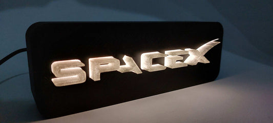3D Printed SpaceX Logo LED Lamp: Backlit Table Night Light - 3DEvricPrinting