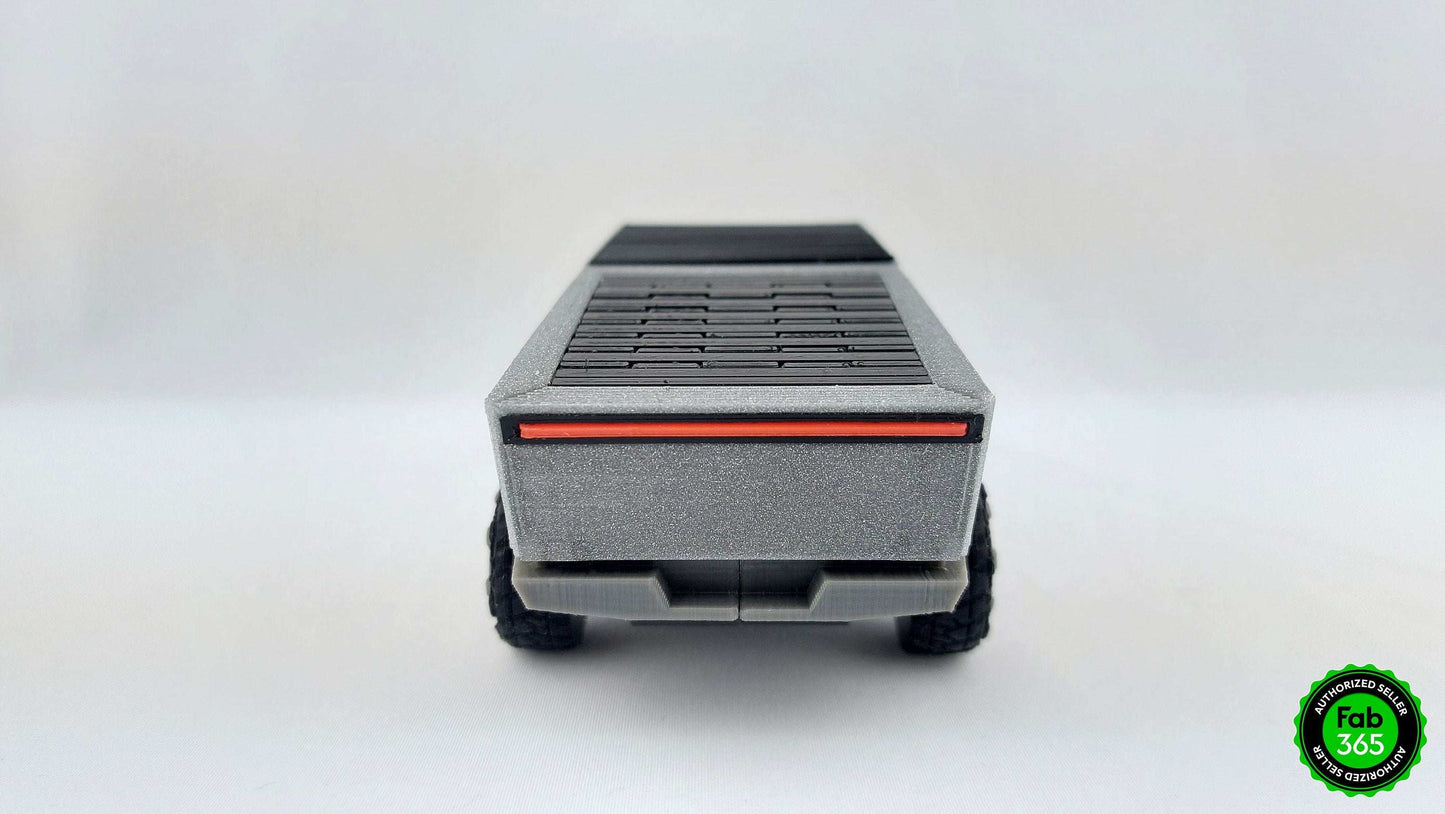 Tesla Cybertruck 3D Printed Model with Broken Windows and Rolling Bed Cover – Metallic Collectible - 3DEvricPrinting