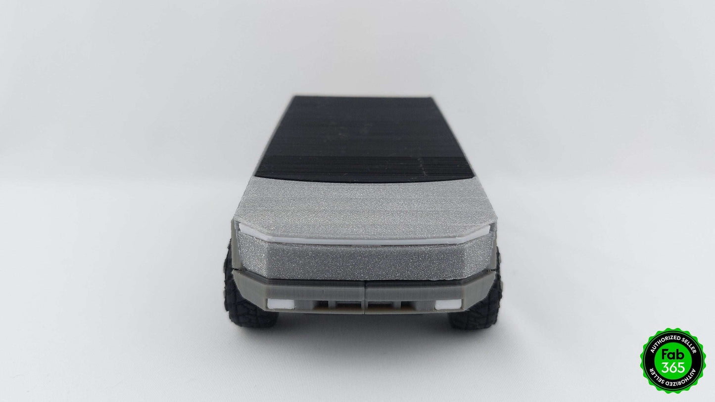 Tesla Cybertruck 3D Printed Model with Broken Windows and Rolling Bed Cover – Metallic Collectible - 3DEvricPrinting