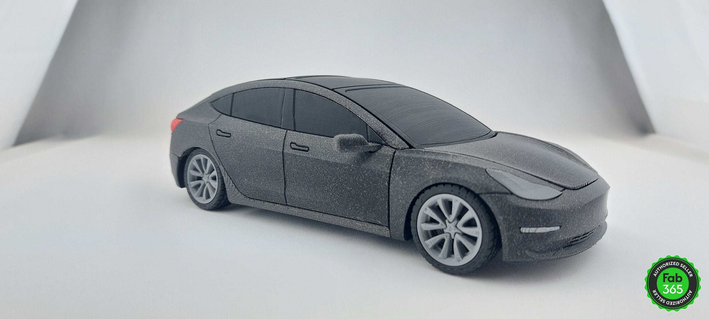 Tesla Model 3 1:24 Scale 3D Printed Replica – Metallic Black Collectible Car for Tesla Fans - 3DEvricPrinting