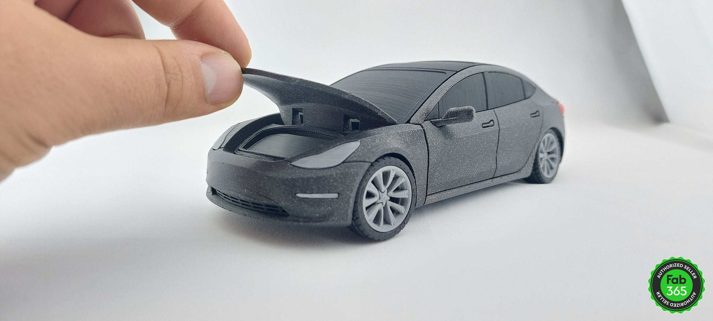 Tesla Model 3 1:24 Scale 3D Printed Replica – Metallic Black Collectible Car for Tesla Fans - 3DEvricPrinting