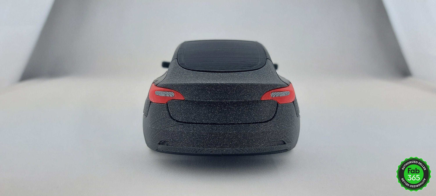 Tesla Model 3 1:24 Scale 3D Printed Replica – Metallic Black Collectible Car for Tesla Fans - 3DEvricPrinting