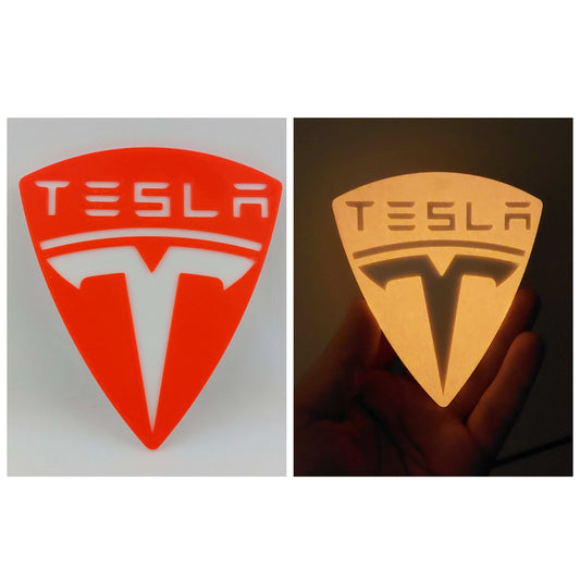 Tesla Logo 3D Printed Sign – Dual Color Red and White Collectible Emblem for Tesla Fans - 3DEvricPrinting