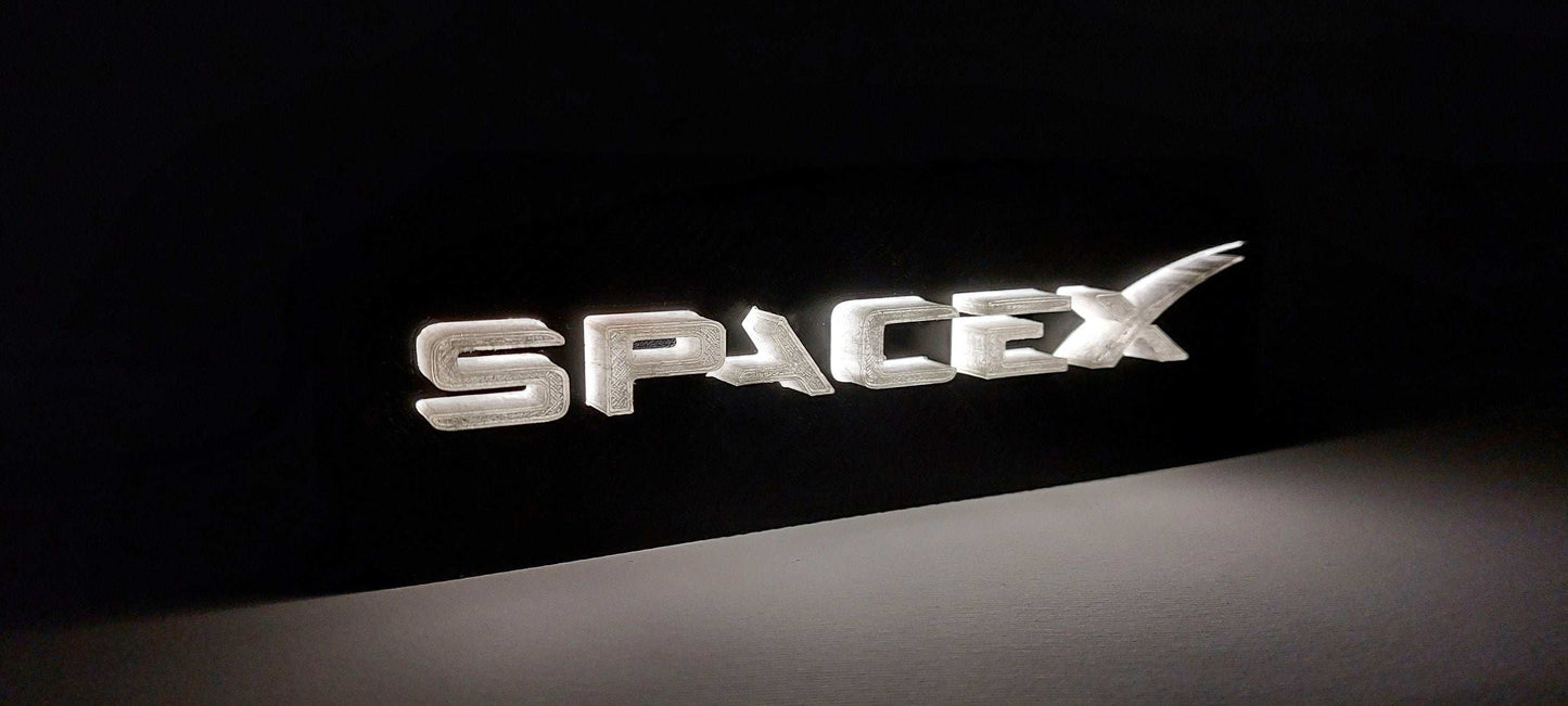 3D Printed SpaceX Logo LED Lamp: Backlit Table Night Light - 3DEvricPrinting