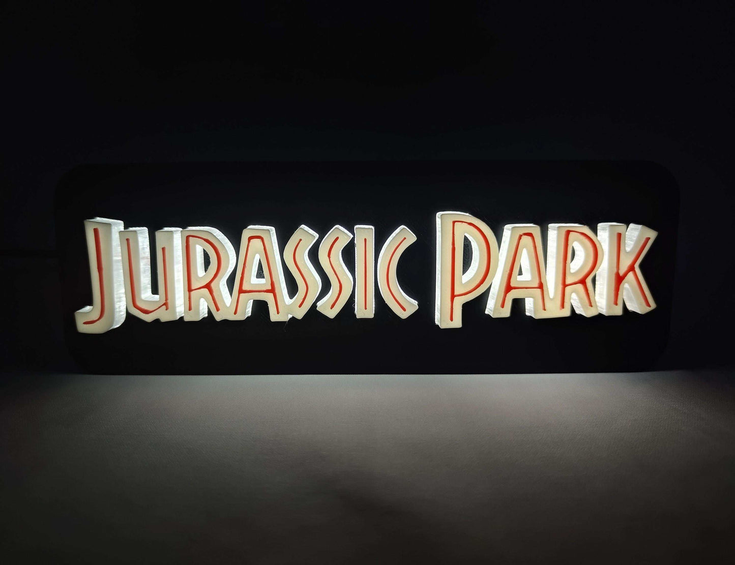 Jurassic Park Logo LED Lightbox: 3D Printed T-Rex Desk & Wall Sign - 3DEvricPrinting