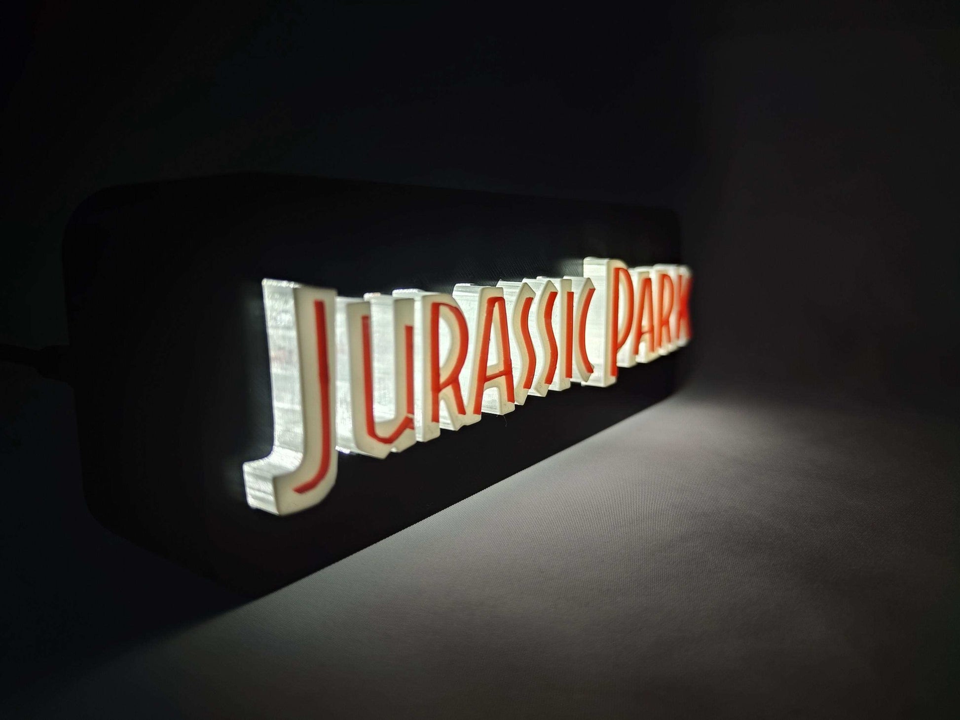Jurassic Park Logo LED Lightbox: 3D Printed T-Rex Desk & Wall Sign - 3DEvricPrinting