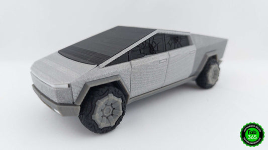 Tesla Cybertruck 3D Printed Model with Broken Windows and Rolling Bed Cover – Metallic Collectible - 3DEvricPrinting