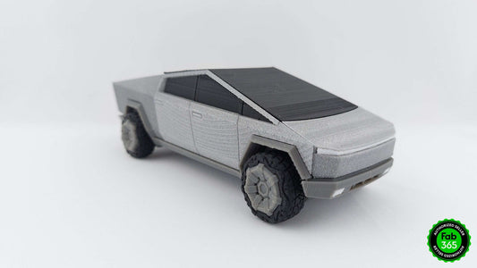 Tesla Cybertruck 3D Printed Model with Broken Windows and Rolling Bed Cover – Metallic Collectible - 3DEvricPrinting
