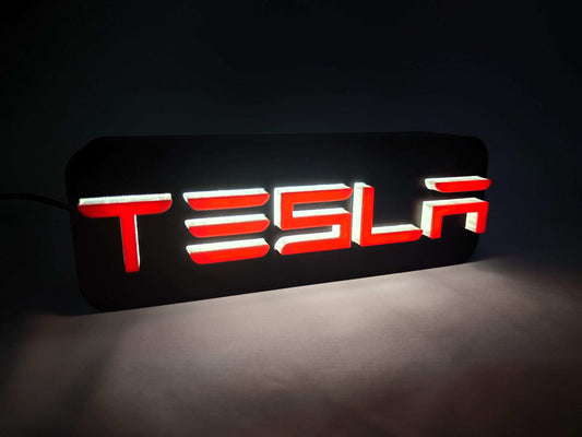 Tesla Logo LED Neon Lamp – Red and White Wall Light Sign for Garage, Office or Man Cave Decor - 3DEvricPrinting
