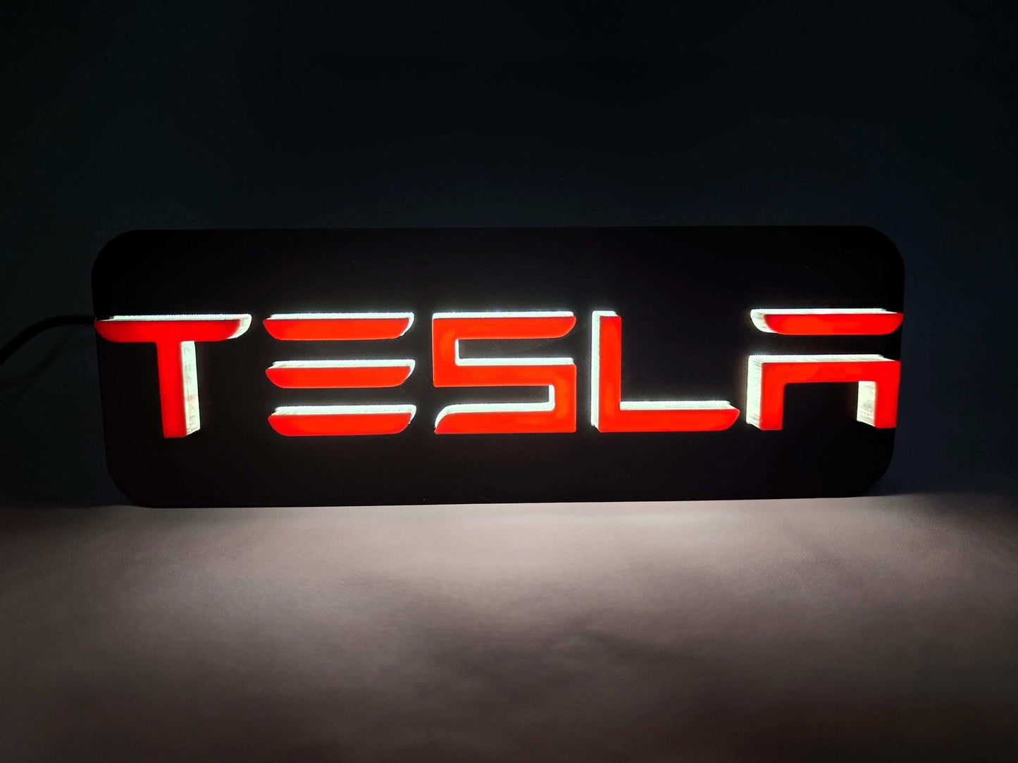 Tesla Logo LED Neon Lamp – Red and White Wall Light Sign for Garage, Office or Man Cave Decor - 3DEvricPrinting