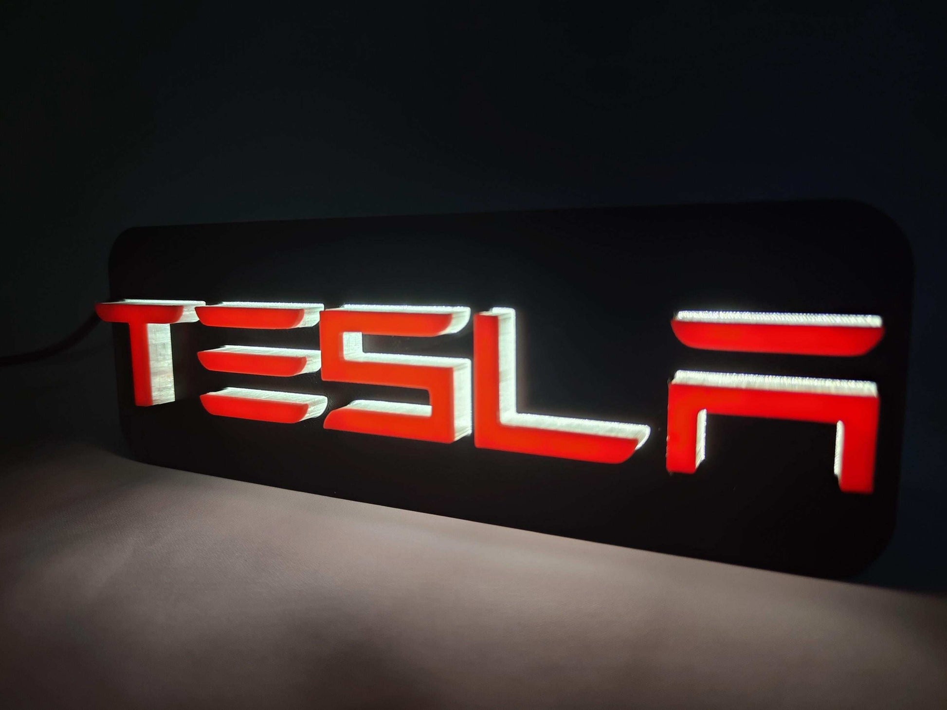 Tesla Logo LED Neon Lamp – Red and White Wall Light Sign for Garage, Office or Man Cave Decor - 3DEvricPrinting