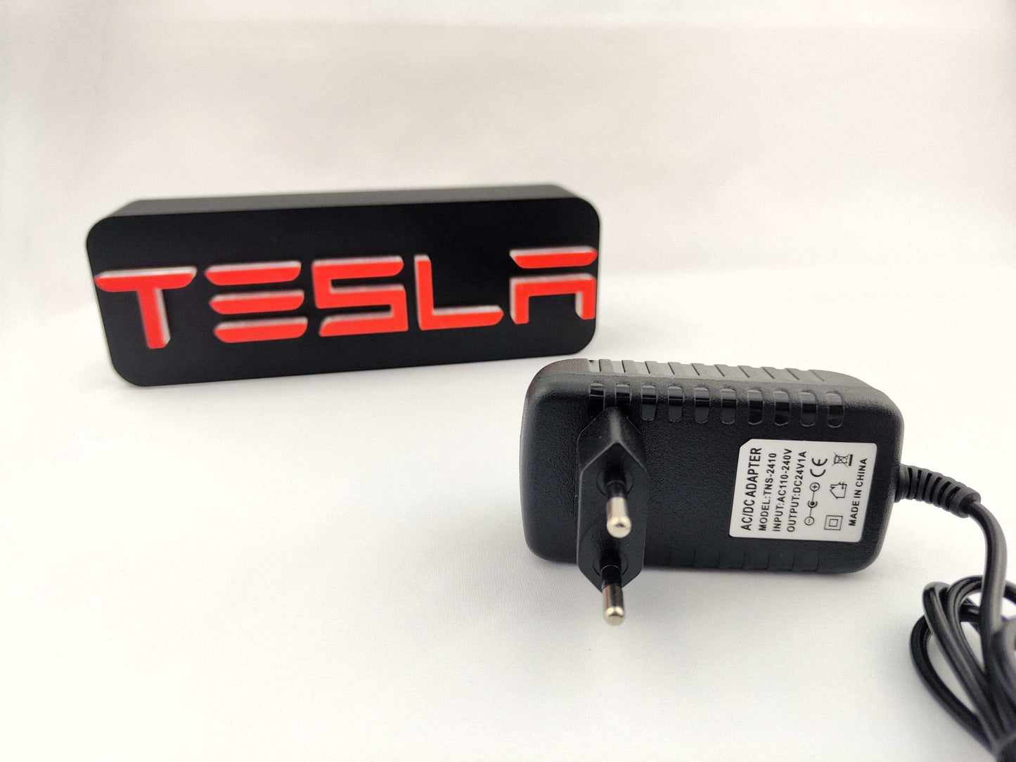 Tesla Logo LED Neon Lamp – Red and White Wall Light Sign for Garage, Office or Man Cave Decor - 3DEvricPrinting