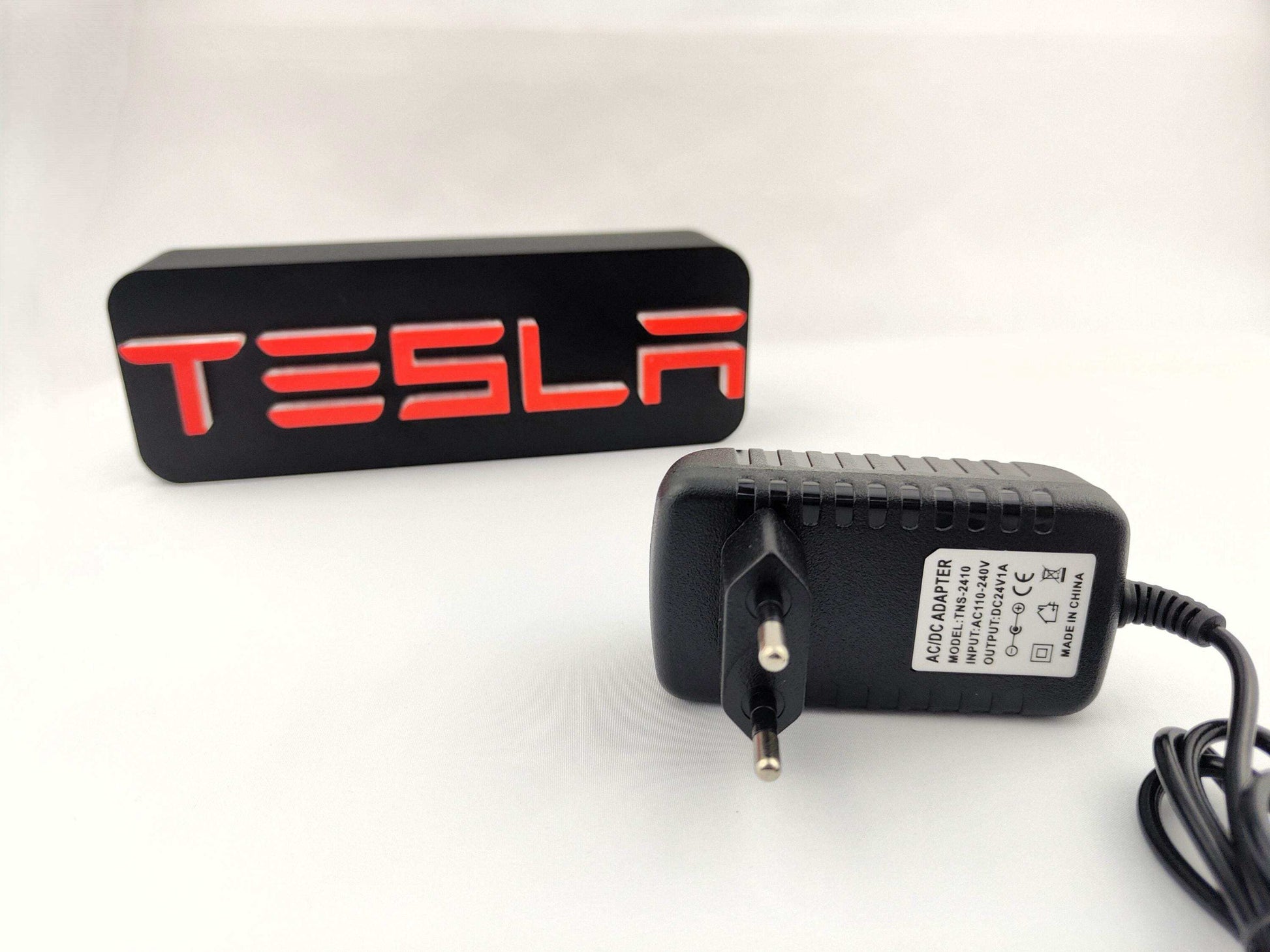 Tesla Logo LED Neon Lamp – Red and White Wall Light Sign for Garage, Office or Man Cave Decor - 3DEvricPrinting