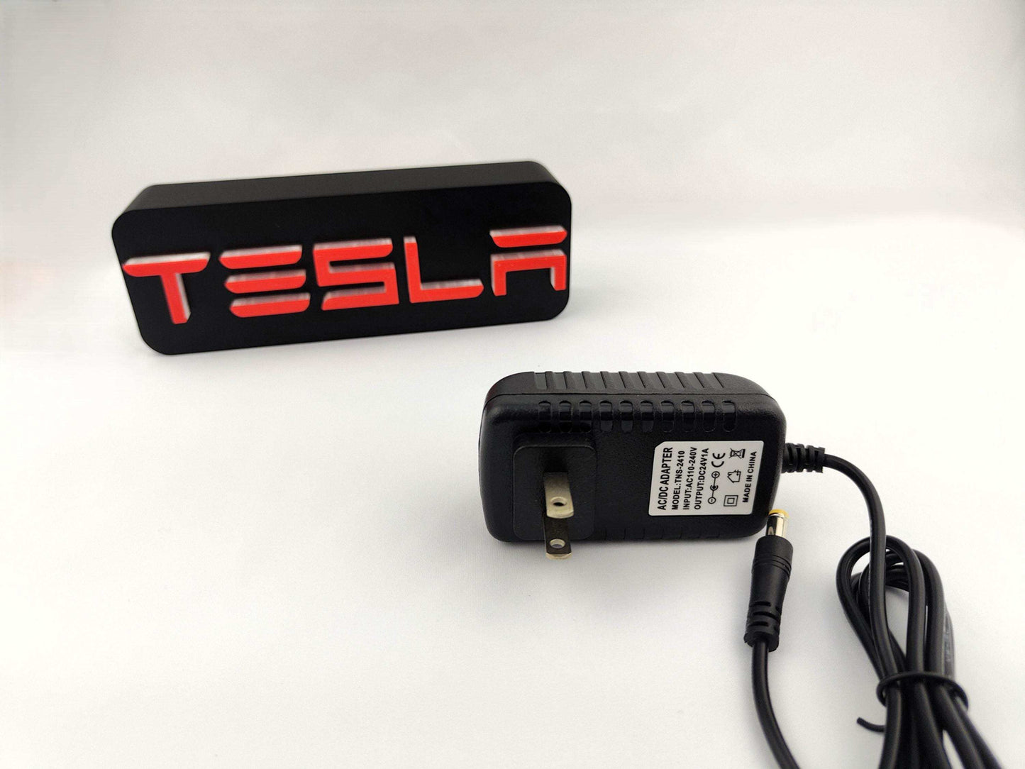 Tesla Logo LED Neon Lamp – Red and White Wall Light Sign for Garage, Office or Man Cave Decor - 3DEvricPrinting
