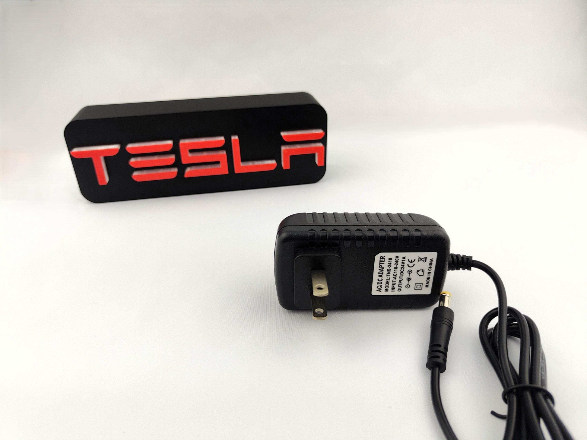 Tesla Logo LED Neon Lamp – Red and White Wall Light Sign for Garage, Office or Man Cave Decor - 3DEvricPrinting