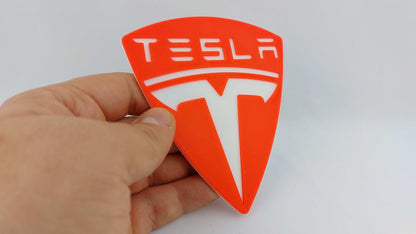 Tesla Logo 3D Printed Sign – Dual Color Red and White Collectible Emblem for Tesla Fans - 3DEvricPrinting