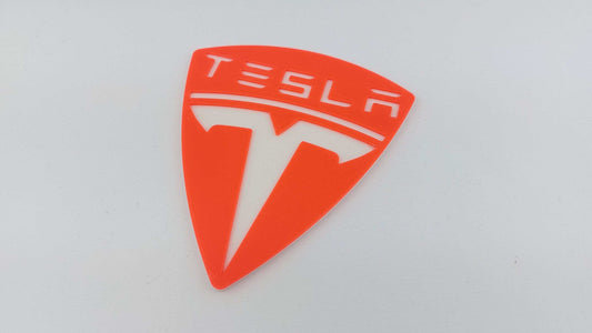 Tesla Logo 3D Printed Sign – Dual Color Red and White Collectible Emblem for Tesla Fans - 3DEvricPrinting
