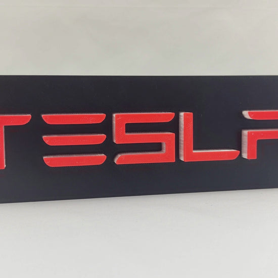 Tesla Logo LED Neon Lamp – Red and White Wall Light Sign for Garage, Office or Man Cave Decor.